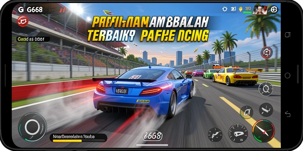 Screenshot utama G668 menampilkan aksi balapan yang mendebarkan dengan grafis tajam.