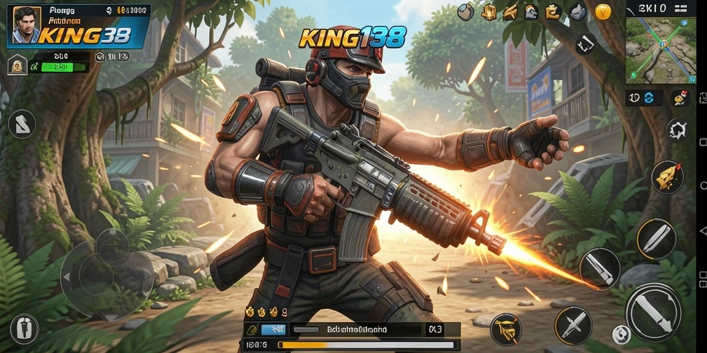 Tampilan gameplay KING138 yang intens dalam peperangan TPS.