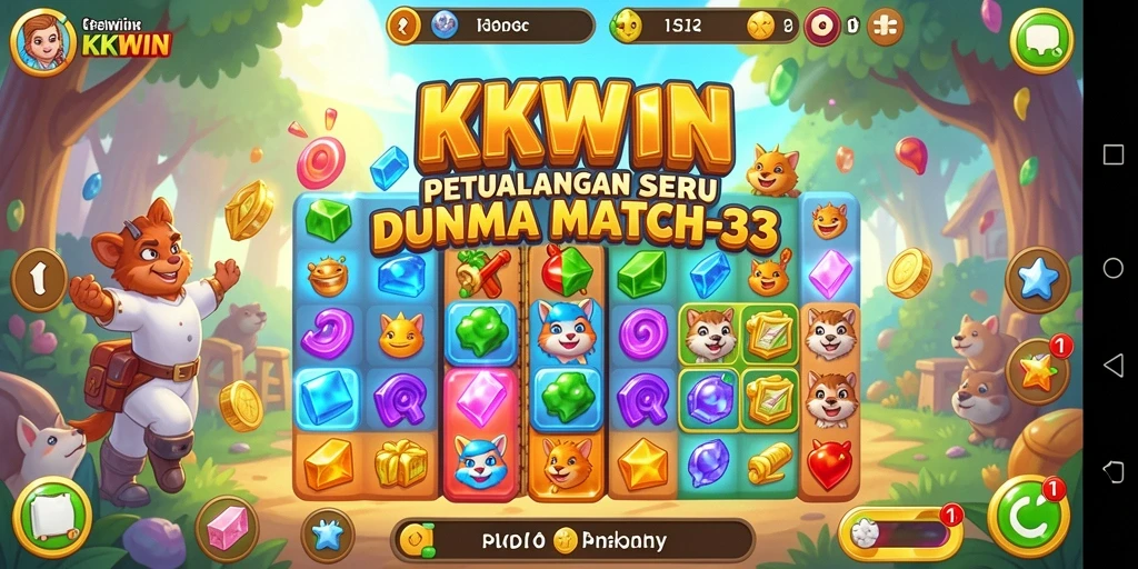 Screenshot gameplay KKWIN menunjukkan momen seru dalam mencocokkan objek Match-3.