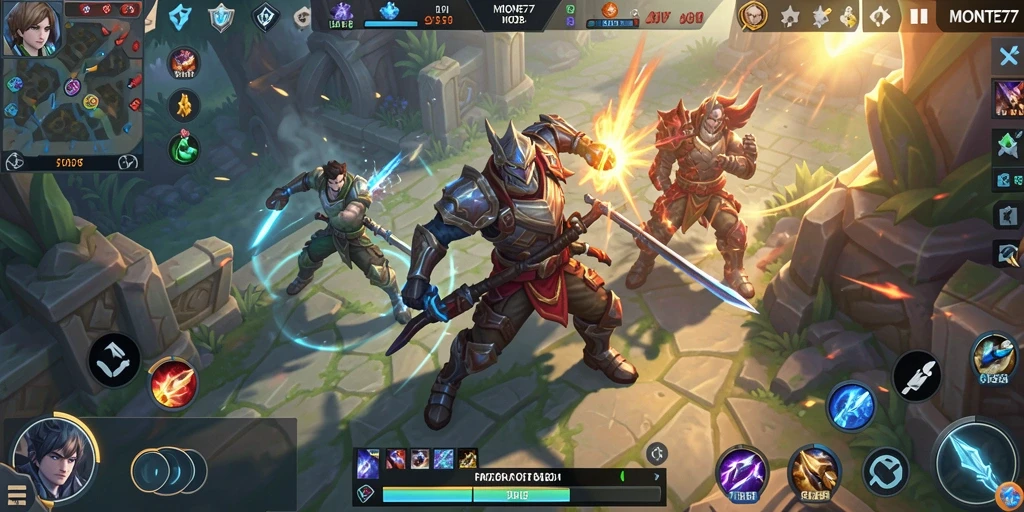 Gameplay seru dari MONTE77 dengan pertempuran tim yang intens.