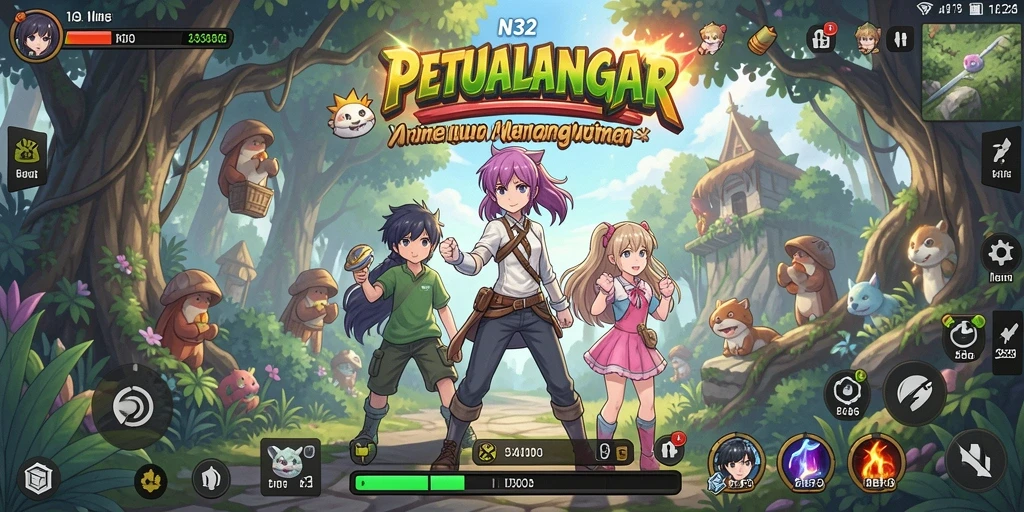 Screenshot N32 menampilkan pertarungan seru dan karakter anime yang menarik.