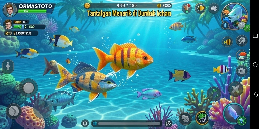 Tampilan utama gameplay ORMASTOTO menampilkan aksi menembak ikan yang mendebarkan.